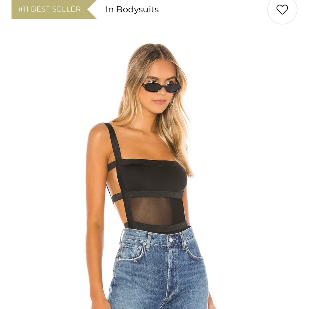 superdown Black Sheer Paneled Square Neck Bodysuit